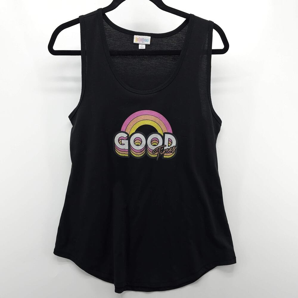 Lularoe Shirt Womens Large Black Good Times Rainbow Graphic Tank Top Sleeveless